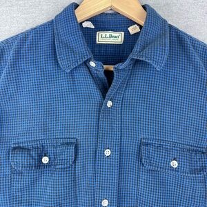 VTG L.L. BEAN Size L Mens Made in USA Flannel Button Front Shirt Gingham Check